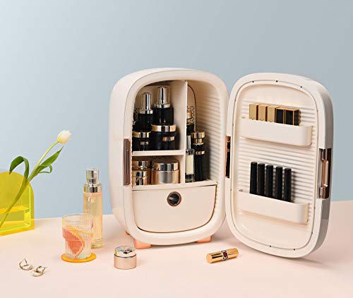 Image of Cooluli Beauty Mini Fridge with Mirror - Small Compact Refrigerator for Skincare, Makeup and Cosmetic Products Storage - Interior LED Lights - for Women & Girls Bedroom (12L - White Mirror)