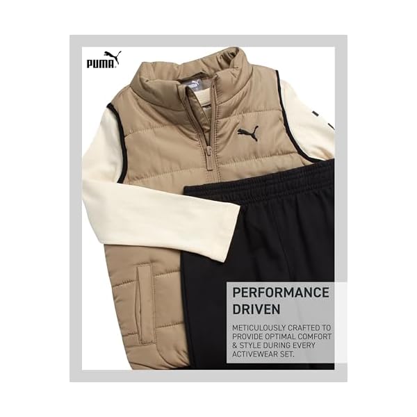 PUMA Toddler Boys Pants Set - 3 Piece Long Sleeve Shirt Kids Puffer Vest and Boys Pants Clothing Set (Sizes: 2T-7) - Image 4