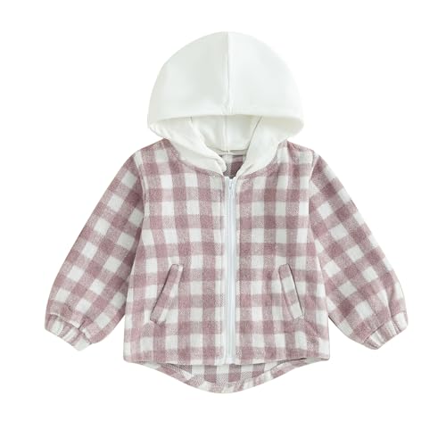 Toddler Baby Plaid Hoodies Long Sleeve Removable Flannel Jacket Infant Boy Girl Zip Up Hooded Sweatshirt Outerwear