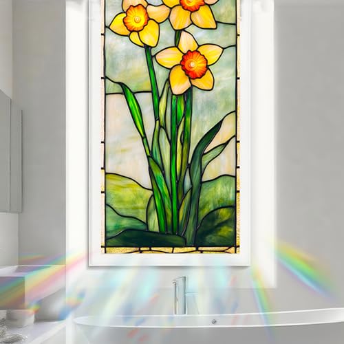 Image of Nuxovilar Sparkle Daffodil Floral Pattern Window Film 17.7x39.4 PVC