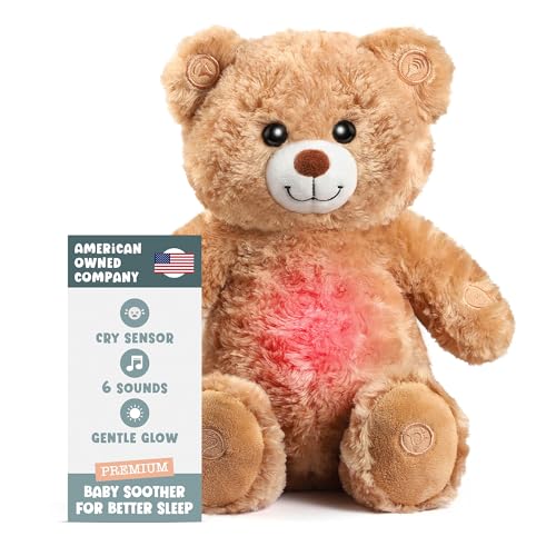 Image of Gemma Joy Baby Sleep Soother Teddy Bear for Baby – Cry Activated Heartbeat Stuffed Animal – Rechargeable Crib Soother with White Noise, Shush, Lullabies & Night Light – Newborn Essentials Must Haves