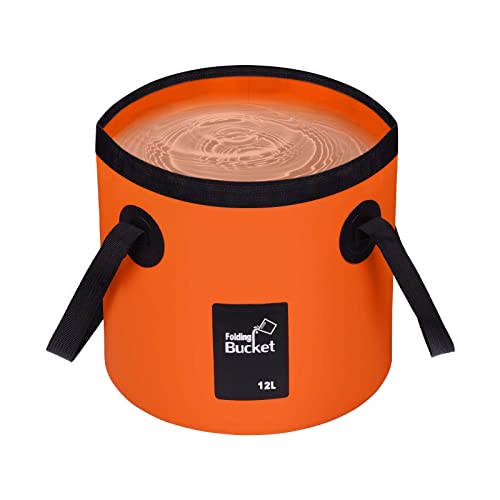 iGreely Folding Bucket - Foldable Camping Storage Container Collapsible Bucket 12L 15L 20L Portable Lightweight Pail for Camping Traveling Hiking Fishing Boating and Gardening (Orange(12L))