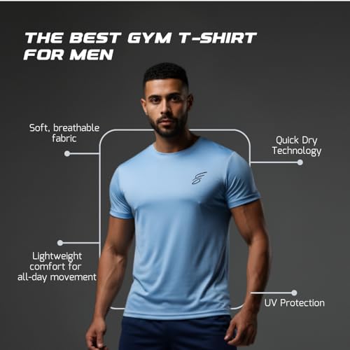 Image of Round Neck Moisture Absorbing Performance Half Sleeve Slim Fit T-Shirt for Men | Quick Dry Technology | Light Weight & Breathable Fabric | Ideal for Indoor & Outdoor Physical Activity
