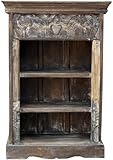 Dimensioni: 97 x 67 x 34 cm, libreria in legno massiccio finemente lavorata, con splendide decorazioni intagliate e tre ripiani