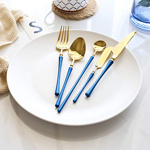 Besteckset, Besteckset, Retro-Edelstahl 304, hochglanzpoliert, Blaugold, Haupttafelmesser, Gabel und Löffel, Blaugold, 30-teilig für 1 Person (Blaugold, 36-teilig für 12 Personen)