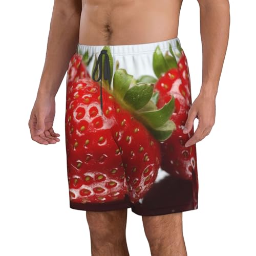 Red Strawberry Fruit Men's Swim Trunks Quick Dry Board Shorts with Pockets Casual Drawstring Beach Shorts2