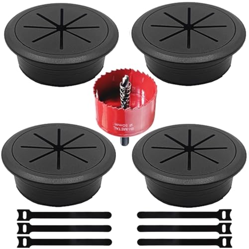 4 Pack Desk Grommet 2 Inch (50 mm), Desk Hole Cover for Cables, Black Desk Cord Hole Cover for...