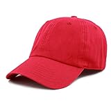 THE HAT DEPOT 300N Washed Low Profile Cotton and Denim Baseball Cap (Red)