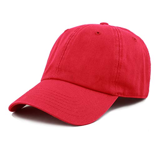 The Hat Depot Baseball Dad Hat Women Men Blank Washed Low Profile Cotton and Denim UPF 50+ Running Golf Cap Hat(Red)