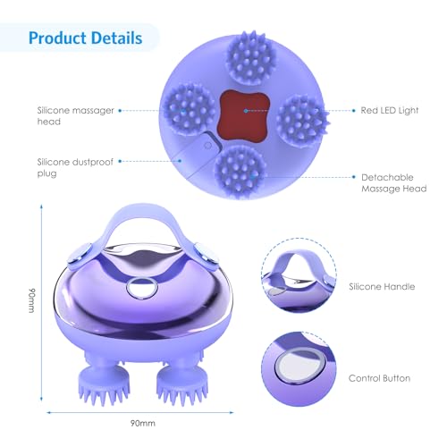 Olipiter Massageador elétrico de couro cabeludo com 100 nós de massagem, massageador de cabeça portá