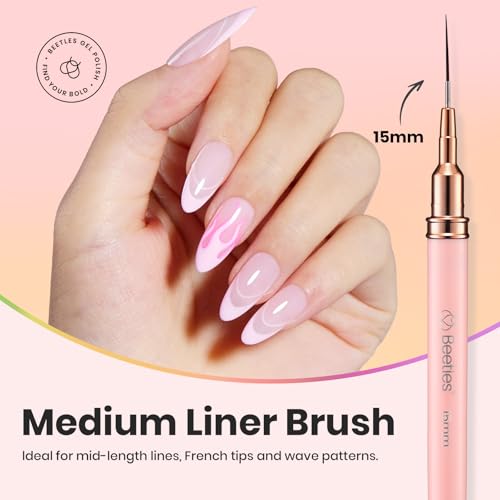 Image of Beetles Gel Polish Nail Art Pens, 5pcs Nail Art Brushes Liner Brushes for Nails Pink Liner Sizes 5 /9 /15 /20 /25mm with Palette Holder Painting Manicure Design Tools for Long Lines, Details, Fine Drawing