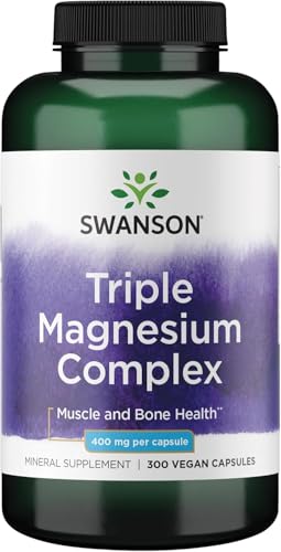 Swanson Triple Magnesium Complex - 400mg Supplement for Optimal Bone Health and Absorption - Citrate, Oxide, and Aspartate - Triple Magnesium Supplement (300 Capsules)