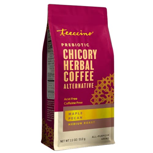 Teeccino Maple Pecan Chicory Coffee Alternative - 11 Ounce - Ground Herbal Coffee That’s Prebiotic, Caffeine Free & Acid Free, Medium Roast