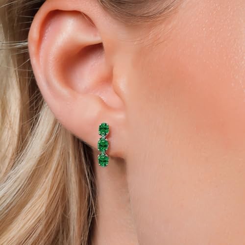 Gem Stone King Oval Gemstone Birthstone 3 Stone Dangle Earrings For Women | 925 Sterling Silver | Oval 6X4MM | Fine Jewelry Gifts for Her Mom Women Wife3