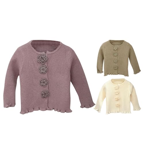 Girls Toddler Knit Cardigan Sweater Long Sleeve Flower Button Down Cardigan Featuring Ruffled Cuffs Fall Clothes