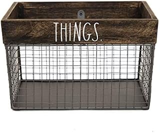 Rae Dunn by Designstyles Wire Storage Basket  Metal and Solid Wood Organizer  Decorative Folder Bin - for Office, Bedroom, Living Room, Closet and More