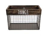 Rae Dunn by Designstyles Wire Storage Basket - Metal and Solid Wood Organizer - Decorative Folder Bin - for Office, Bedroom, Living Room, Closet and More