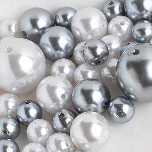Holiday Accents Wholesale Elegant Vase Fillers - Approx 42 Assorted Oversized Faux Pearls in Silver and White Beads - Unique Decorative Gems