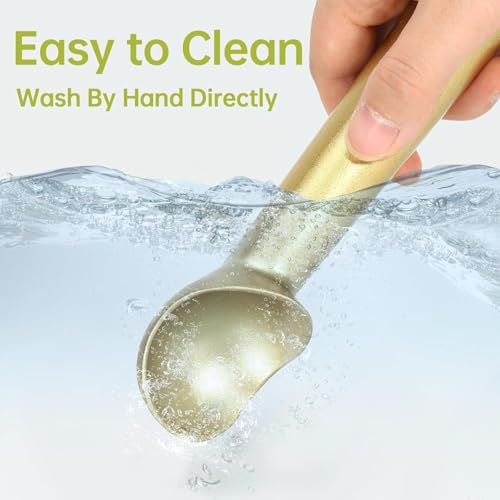 Image of Jamboree Ice Cream Scoop,7 inches Nonstick Anti-Freeze One Piece Aluminum Scooper Spoon, Heavy Duty Durable Design, Easy Clean, for Gelato, Cookie Dough, Sorbet, Almond (Gold)