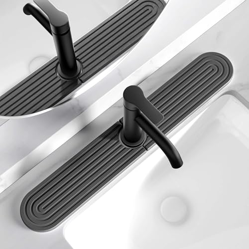 Image of Diatomite Sink Splash Guard - DryingNeat Kitchen Faucet Mat, Instant Dry Water Absorbing Stone Tray for Sink, Durable Black Protector for Kitchen Bathroom Counter [Dark Grey, 23.6 inchx 3.9 inch]