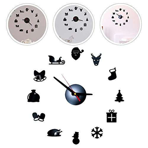 Winomo Christmas Wall Clock 3D Clock Decoration Santa Reindeer Snowflake Gift Box Wall Decal Sticker Non Ticking Mute Clock Timer For Bathroom Bedroom Living Room Kitchen #TOP5