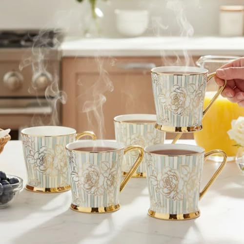 Image of Clay Craft Fine Ceramic Tea Cups Set of 6| 180 Ml Gold Print Cups with Handle | Elegant Design for Tea| Coffee| Home| Office & Gifting