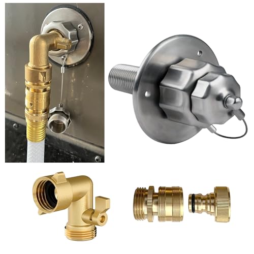 Image of PRO-RVER All Metal RV Water Inlet Marine Quality Stainless Steel Water Inlet 90degree Brass Elbow Brass Quick Hose Connector Upgrade Replacement Water Fill Inlet for RV Camper Motorhome Boat (1 SET)
