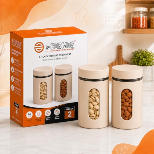 Image of E-COSMOS 1000 ml Plastic Kitchen Storage Container Pack of 4 - Airtight Oval Container with Clear Window for Snacks, Tea, Coffee & Dry Fruits (Multicolor) (Pack Of 4, 1000, Milliliters)