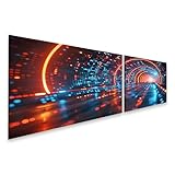 islandburner Bild auf Leinwand Futuristischer digitaler Tunnel mit Lichtern für Wohnzimmer Technikbegeisterte Computerladen Bilder Wandbilder Poster