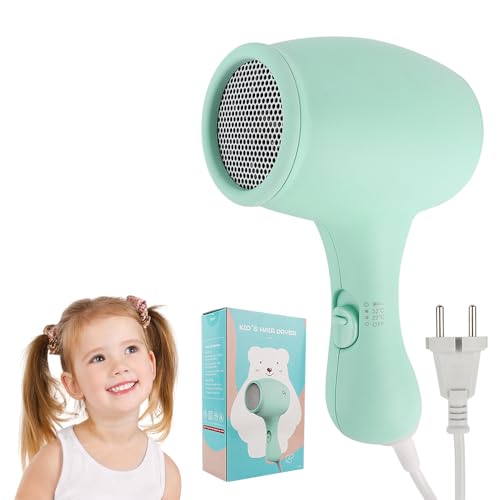 JOAASU Fon per Bambini 550W Mini Asciugacapelli da Viaggio per Ragazze e Neonati, 3 Impostazioni di Velocità (Verde)