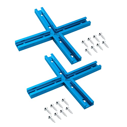 Image of POWERTEC 71704V 3 inch T-Track Intersection Kit with Predrilled Mounting Holes & Wood Screws, 2 Sets, for Universal T Track, Aluminum T Track Accessories for Woodworking Jigs and Fixtures