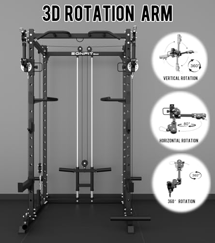 Image of Eonfit E2 Power Rack Power Cage with Cable Machine for Home Gym Equipment | Strength Training Squat Rack With Pivot Arms Functional Trainer Pulley System Cable Crossover Lat Pull Down For Garage Gym