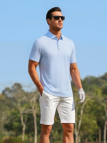 Image of Alex Vando Mens Golf Shirts Short Sleeve Breeze Quick-Dry Print Polo Shirt