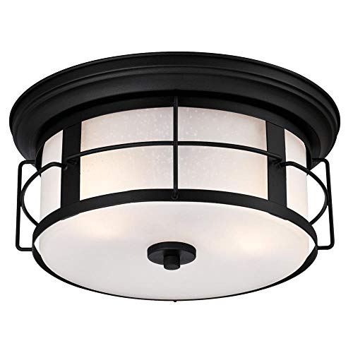 Ciata Lighting Orwell 2 Light Textured Black Finish Outdoor Flush mount Fixture on Steel with Frosted Seed Glass