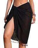 Rossopesca Women Beach Sarong Pareo Swimsuit Coverups for Swimwear Beach Wrap Sheer Short Skirt Chiffon Scarf Black