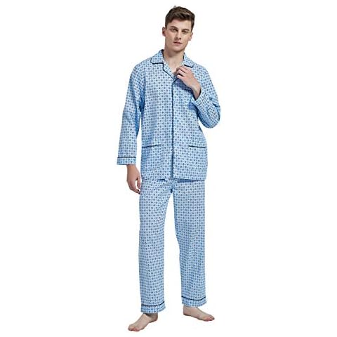 amaxer Mens 100% Cotton Pajamas Set Long Sleeve Button Pijamas for Men Soft High Waisted Sleepwear Pants Lounge Pjs-XL Cover