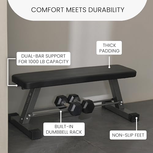 Image of Finer Form Essential Flat Weight Bench for Home Gym, 1,000 lb Capacity