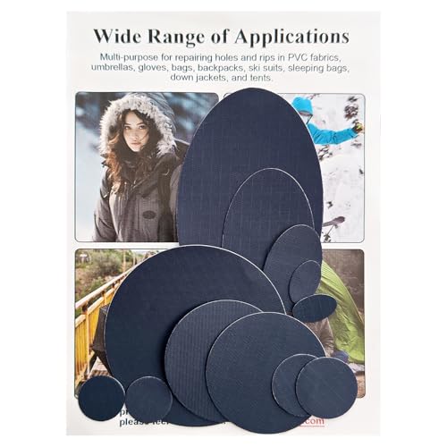 WILDREEDS 12Pcs Down Jacket Repair Patches, Waterproof Self-Adhesive, Pre-Cut, Tear-Resistant Rip-Stop Nylon Patches for Jackets, Puffer Jacket, Tents-Navy Blue