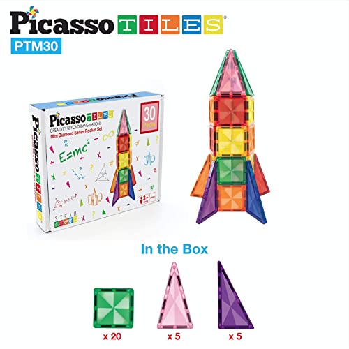 Picassotiles 30 Piece Magnetic Building Blocks Mini Diamond Series Travel Size On-The-Go Magnet Construction Toy Set Stem Learning Kit Education Playset Ptm30 #TOP6
