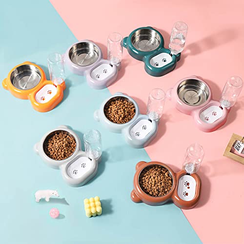 Azwraith Double Dog Cat Bowls, Pet Water And Food Bowl Set With Automatic Water Dispenser Bottle Detachable Stainless Steel Bowl For Small Dogs And Cats Kitten Puppy Rabbit Bunny - Green #TOP5