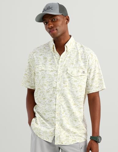 Image of HUK Men's Tide Point Kc Scott Original Artwork Short Sleeve Shirt, Fishing Button Down