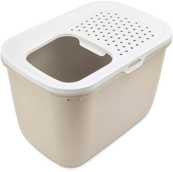 Mantovani Pet Diffusion Savic cat Toilet, hop in, with Entry from Above, Beige-White