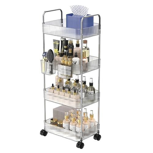 Opiniones de Carrito Organizador Con Ruedas los más solicitados. 44 MTQ Carrito Organizador con Ruedas, Carrito Auxiliar de 4 Niveles, Organizadores de Acrilico Transparente con 4 Cestas Colgantes, Almacenamiento para Sala, Cocina, Oficina,Baño