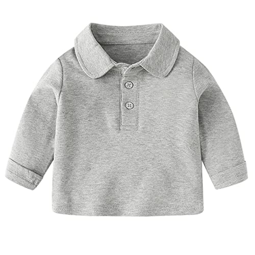 Toddler Boys Solid Color Long Sleeve T Shirt Button Lapel Blouse Tee Trendy Cute Cotton Tops Shirts Fall Clothes
