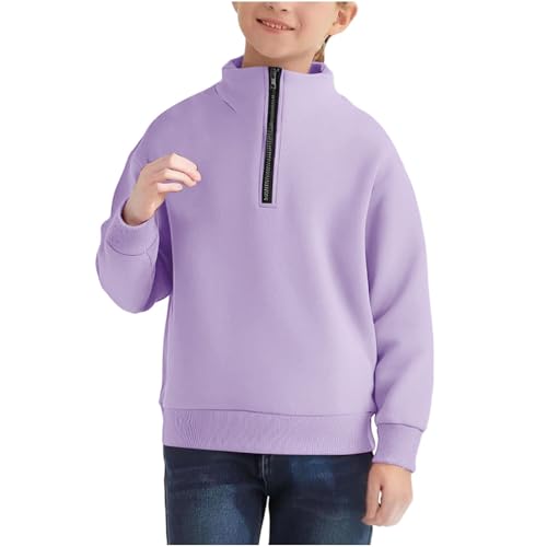 Boys Half Zipper Sweatshirts Cute Trendy Fall Pullover Tops for Youth Long Sleeve Sweater Workout School Sport Clothes Purple3