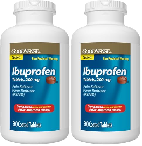 Image of GoodSense Ibuprofen Tablets - 200 mg - Fever Reducer & Pain Relief for Body Aches, Headache, Arthritis Pain, Menstrual Cramps, 500 Count (Pack of 2)