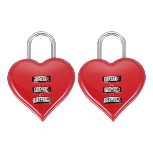 Image of MECCANIXITY Combination Locks, Heart Shape 3 Digit Password Padlock Love Locker Lock for Jewelry Storage Box Diary Gym Outdoor Fence Gate Hasp Cabinet Storage, Red, Pack of 2