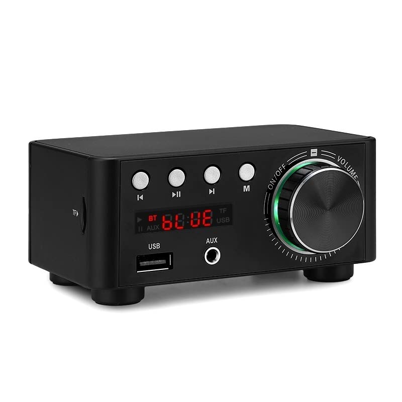 Amplificatore Hi-Fi， Amplificatore audio 68W+68W Infineon MA12070 Bluetooth 5.0 Amplificatore di potenza audio digitale Classe D USB AUX TF Home Theater HiFi Stereo Mini(Black Amplifier)