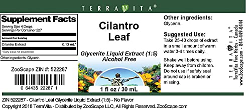 Miniatura 4 de TerraVita Extracto líquido de glicerita de hoja de cilantro (15) - Sin sabor (1 oz, ZIN 522287)