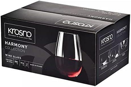 Krosno Stemless Red Wine Glasses | Set of 6 | 580 ML | Harmony Collection | Also can be Used as a Water Juice Glass | Perfect for Home, Restaurants and Parties | Dishwasher Safe